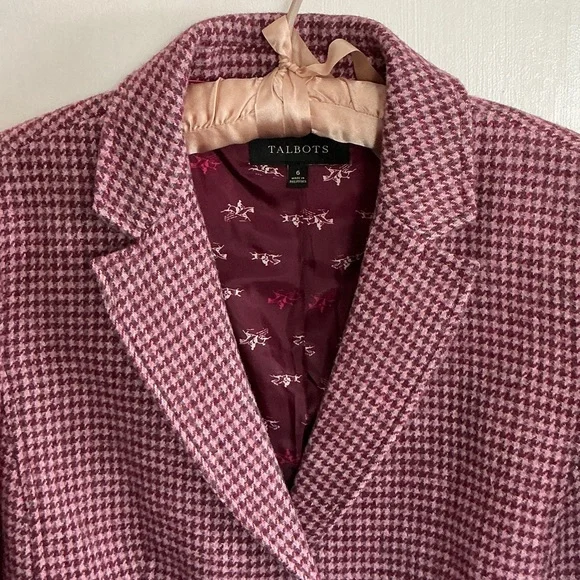 Talbots Wool Blend Women's Blazer in Pink Houndstooth sz 6 - Picture 3 of 14